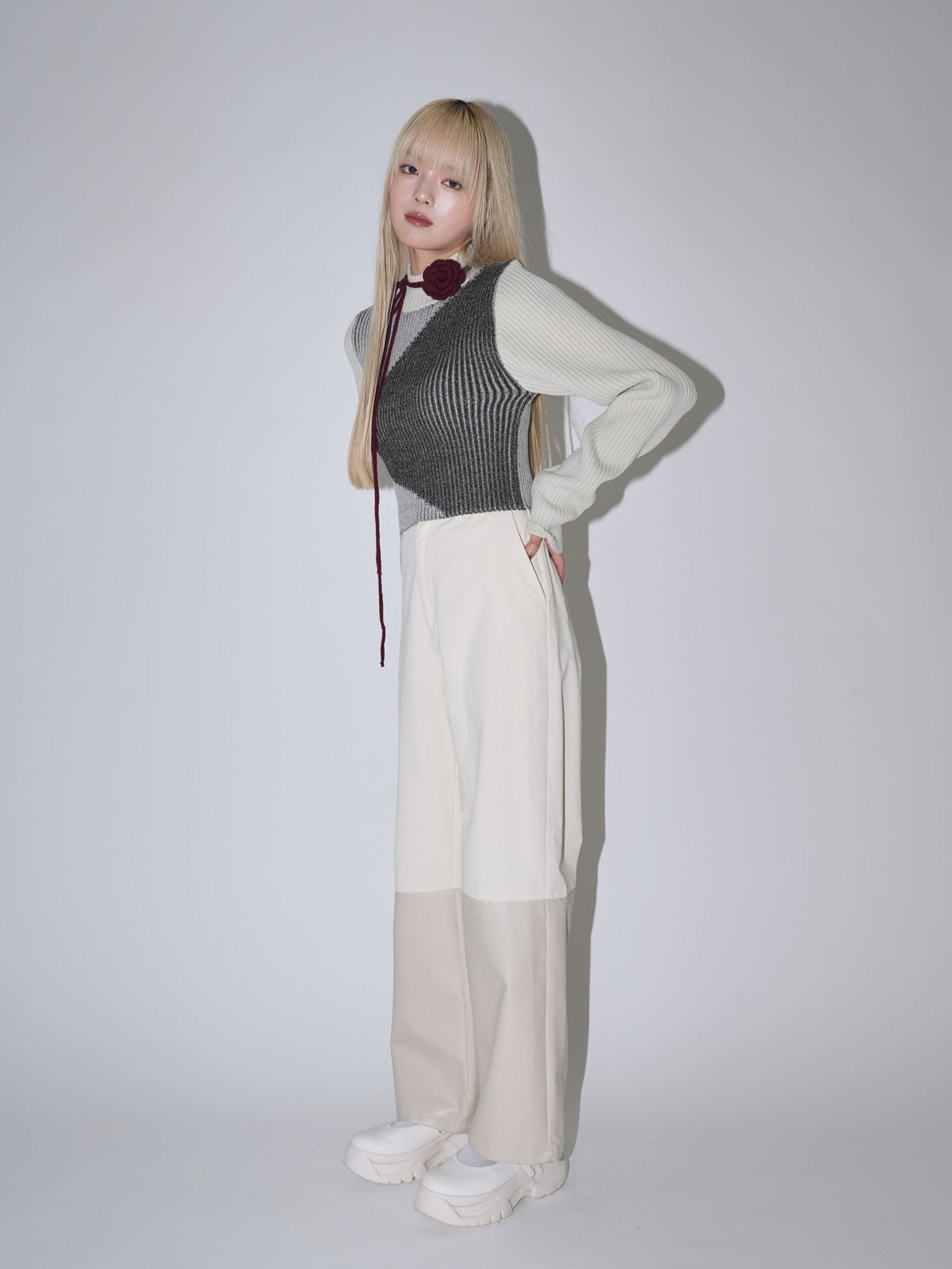 fake leather switching pants