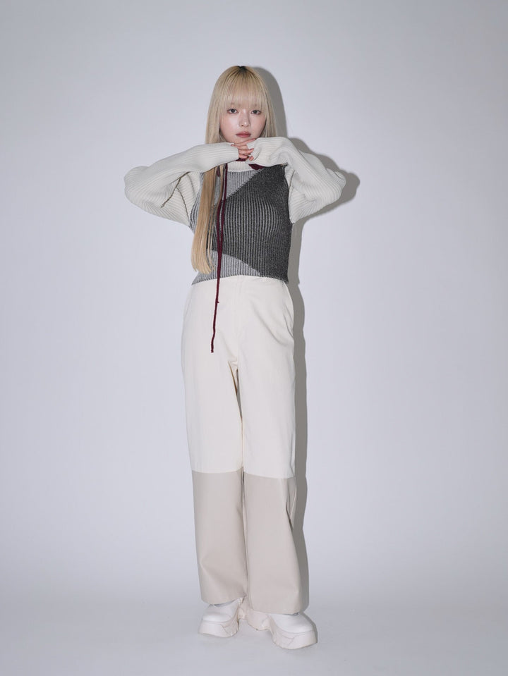 fake leather switching pants