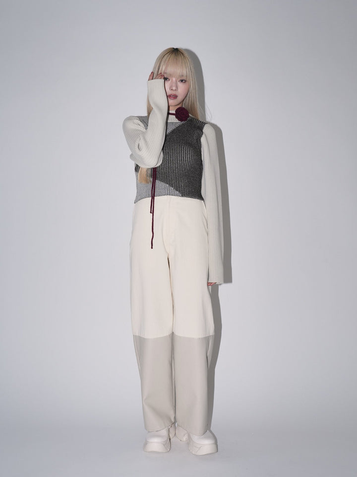 fake leather switching pants