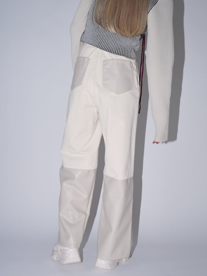fake leather switching pants