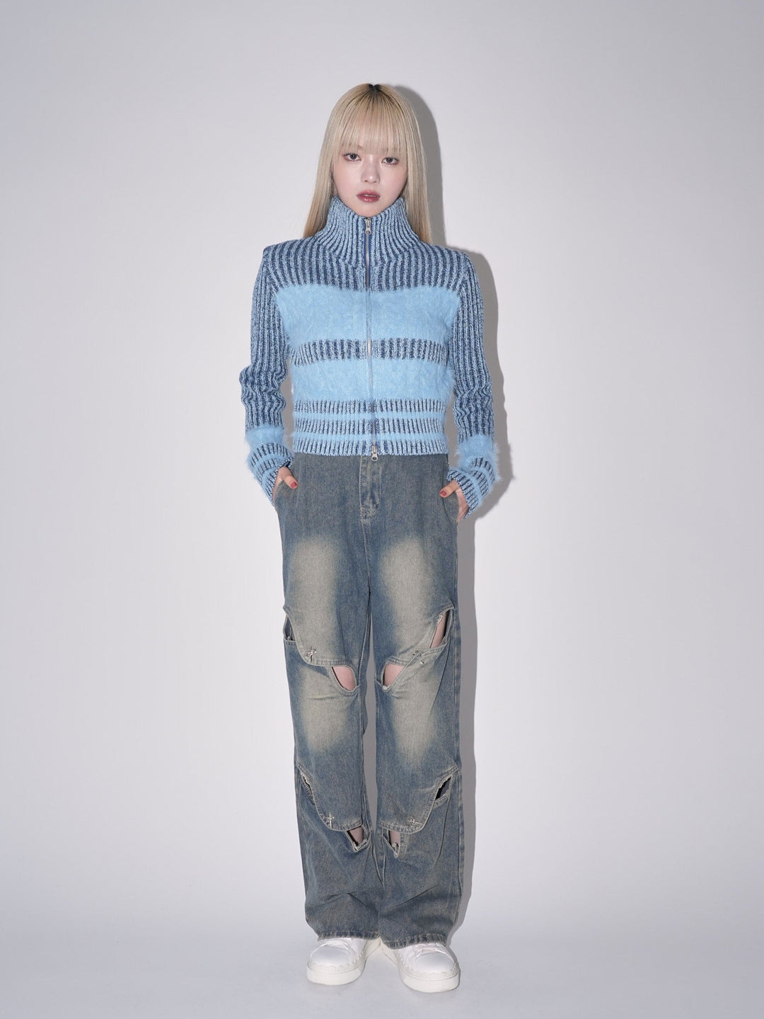 studs cut denim pants
