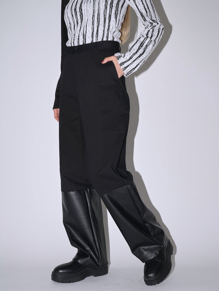 fake leather switching pants