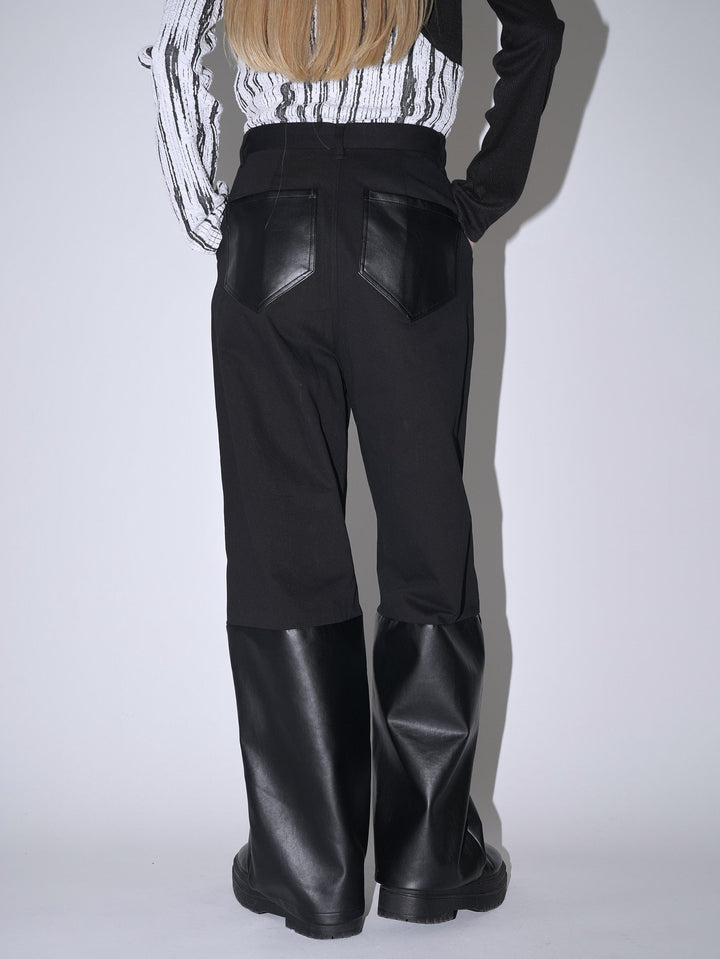 fake leather switching pants