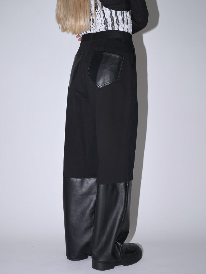 fake leather switching pants