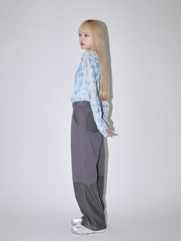fake leather switching pants