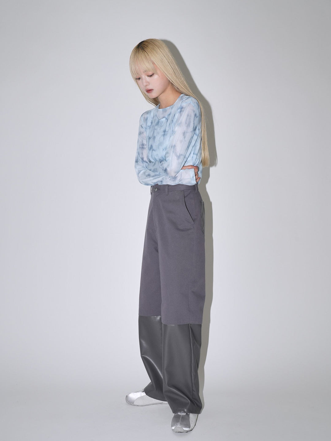 fake leather switching pants