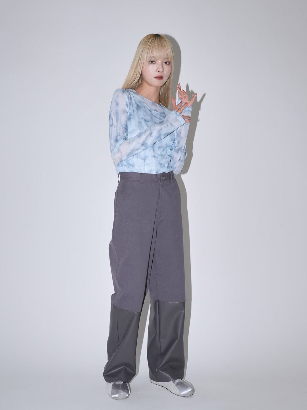 fake leather switching pants