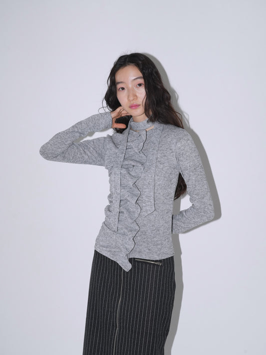 tie set shirring knit cardigan