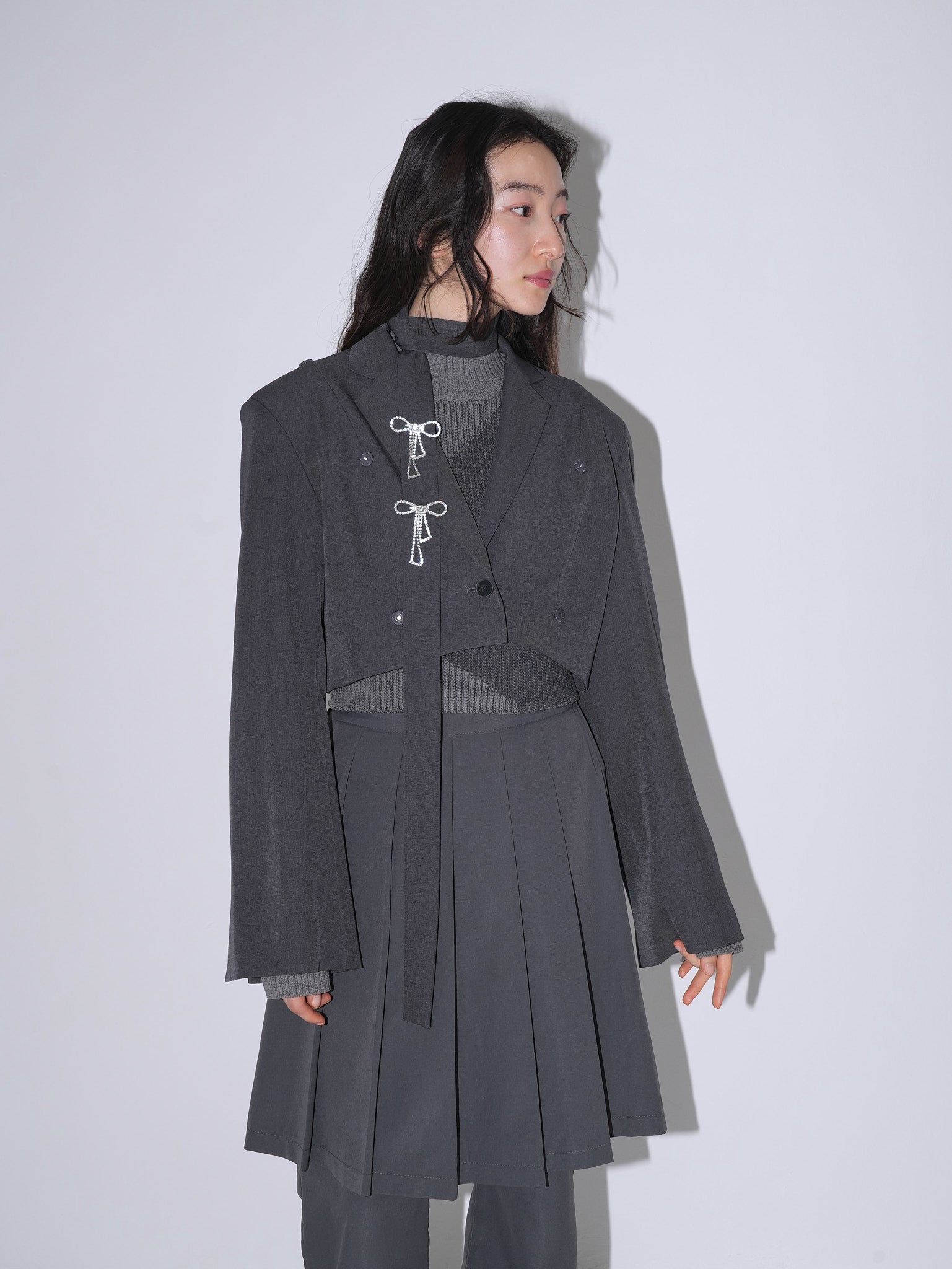 removable ribbon short jacket｜クロップドリボン付きジャケット