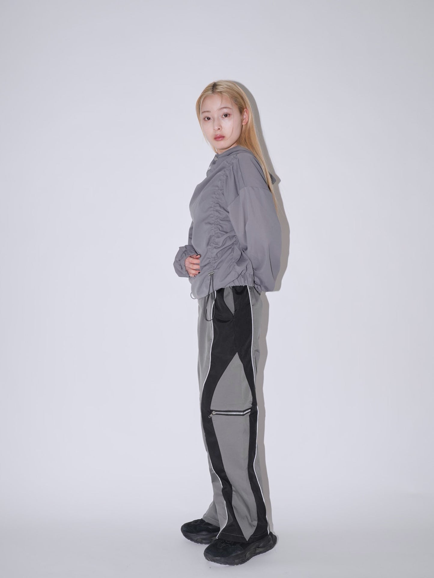 side zip wave line pants