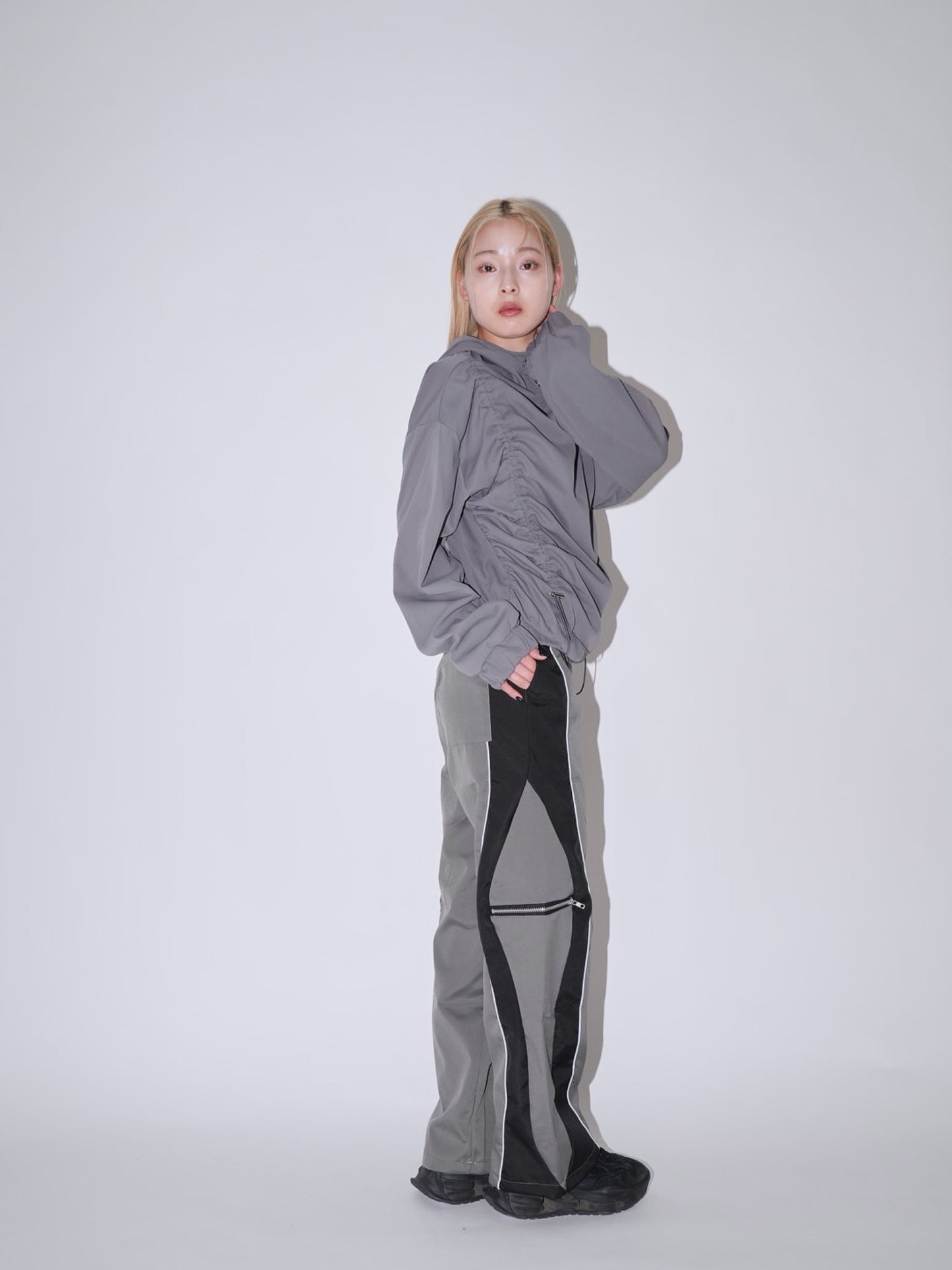 side zip wave line pants