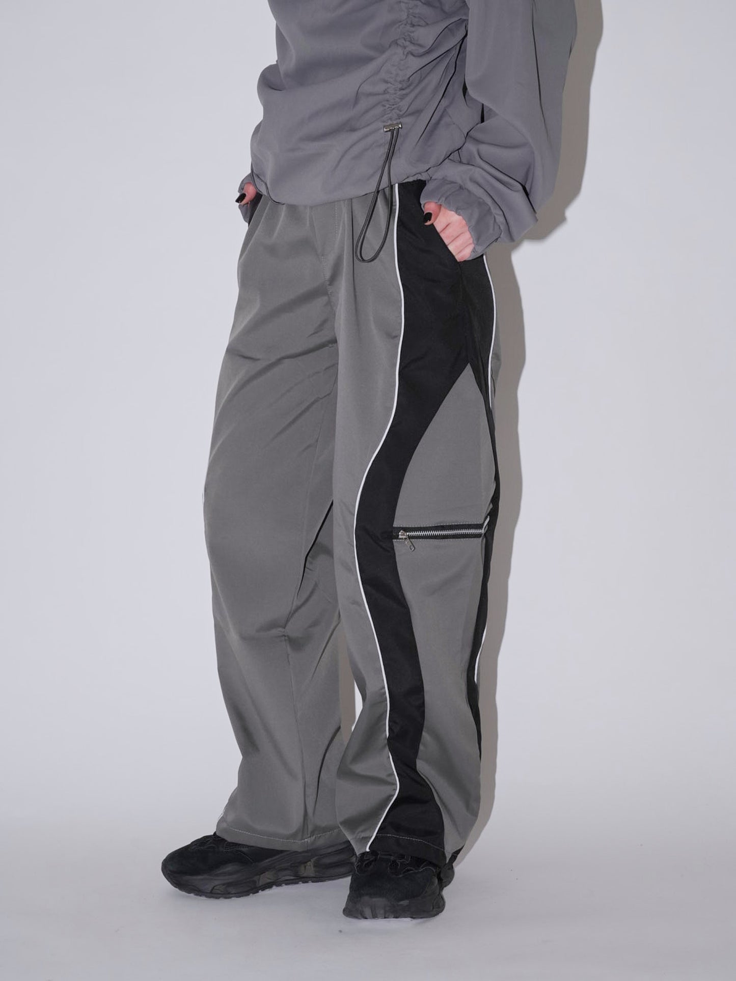 side zip wave line pants