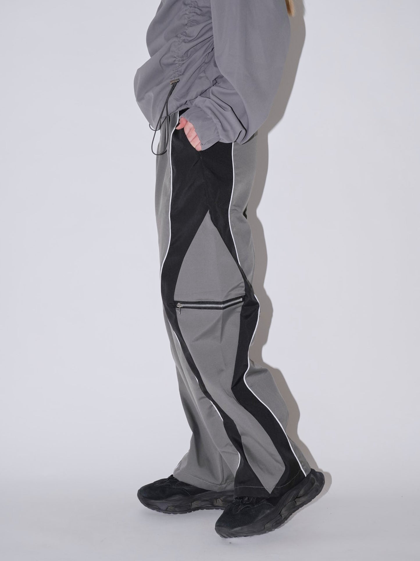 side zip wave line pants