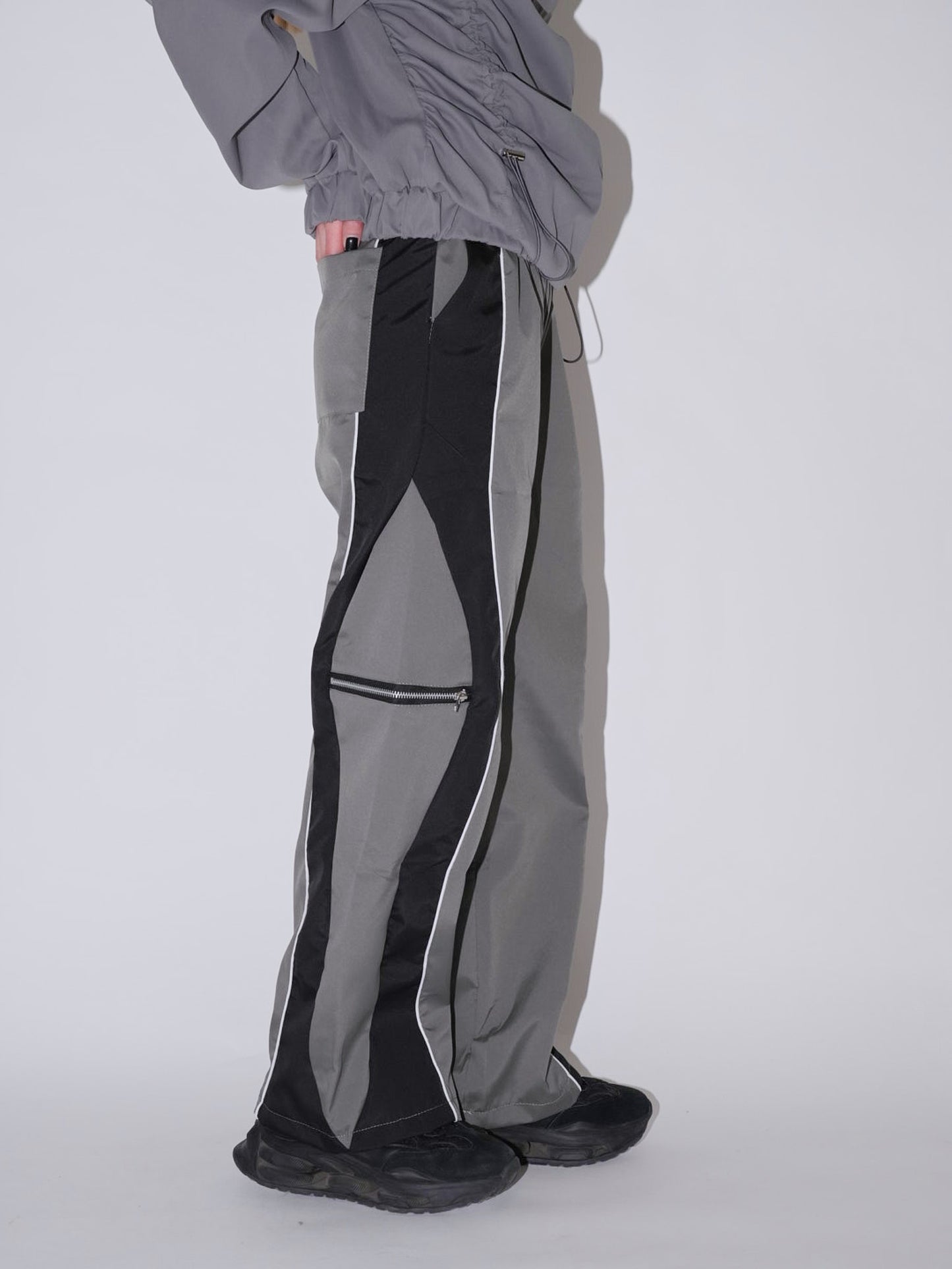 side zip wave line pants