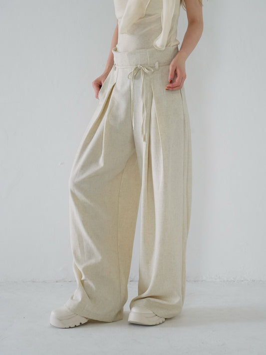 linen like tuck slacks