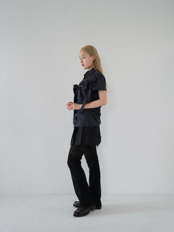 w ribbon check blouse