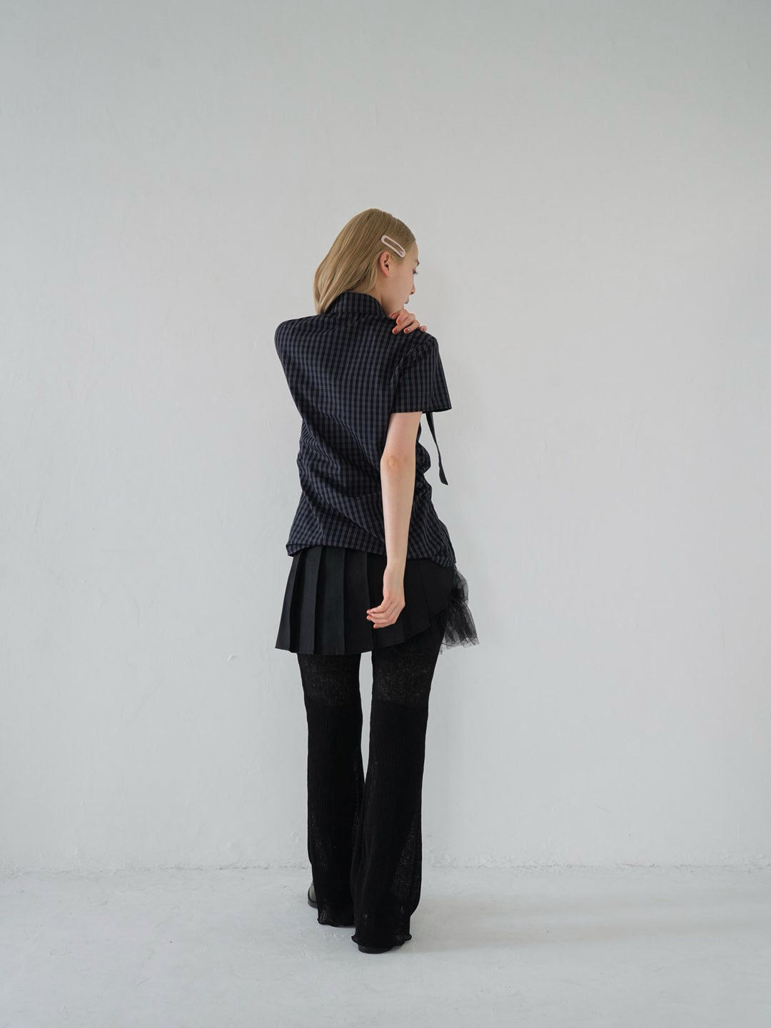 w ribbon check blouse