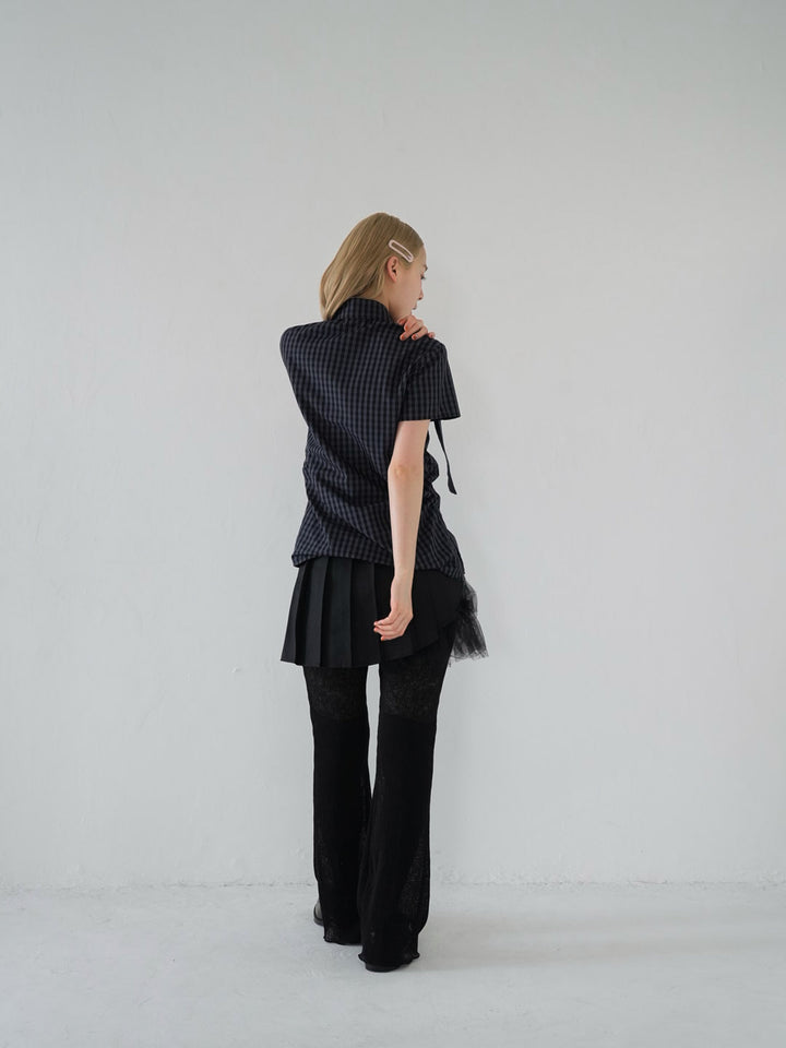 w ribbon check blouse