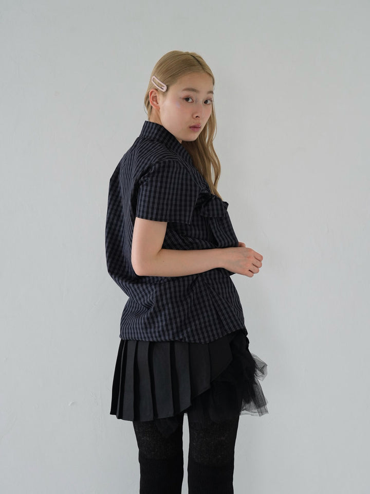 w ribbon check blouse