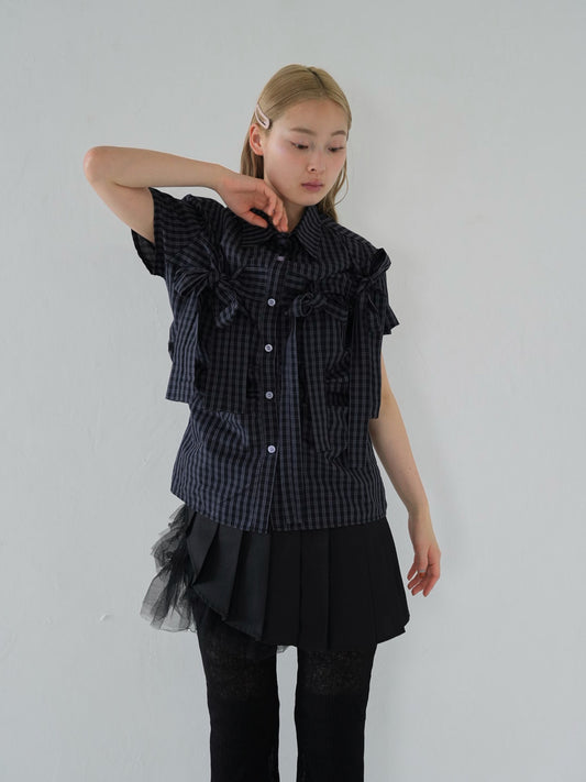 w ribbon check blouse
