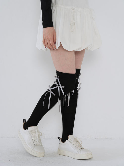 slouchy tie-up thigh socks