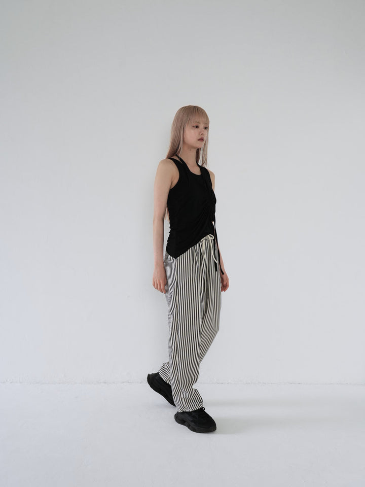 striped drawstring wide pants