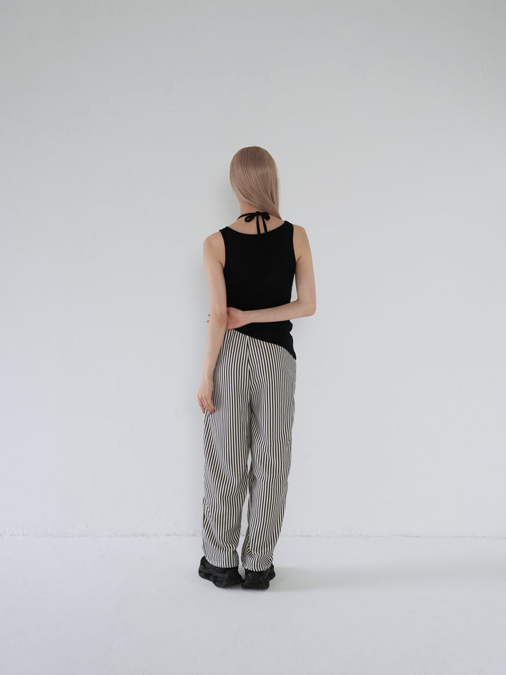 striped drawstring wide pants