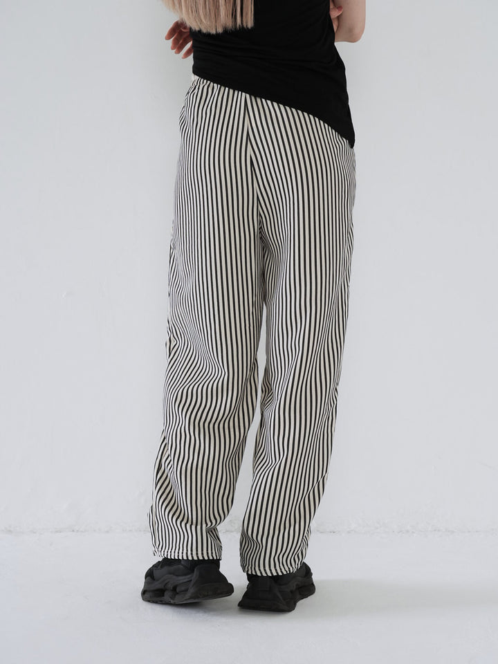 striped drawstring wide pants