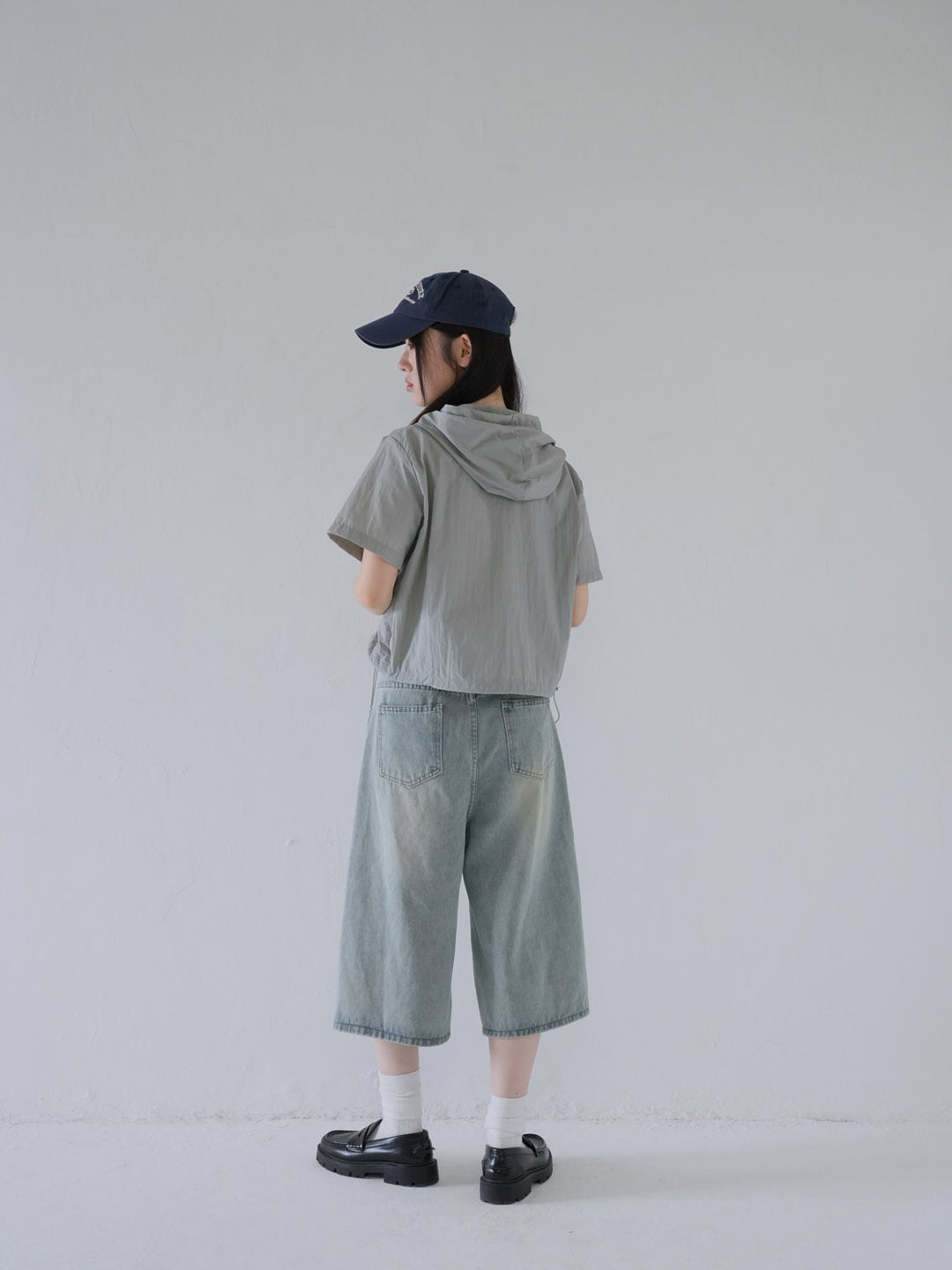 hooded drawstring crop tee