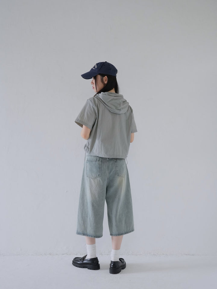 hooded drawstring crop tee