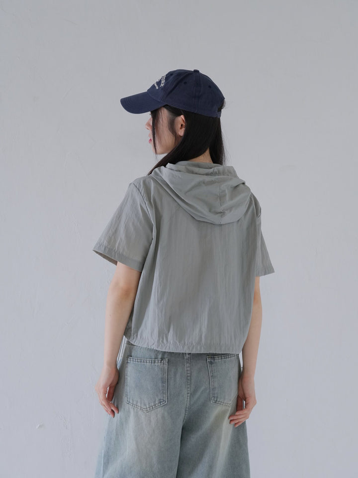 hooded drawstring crop tee