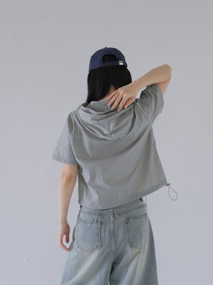 hooded drawstring crop tee