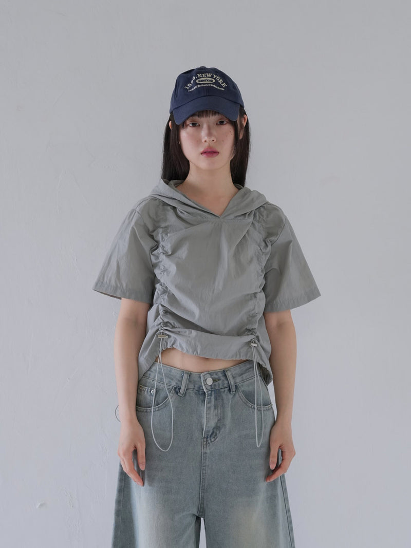 hooded drawstring crop tee