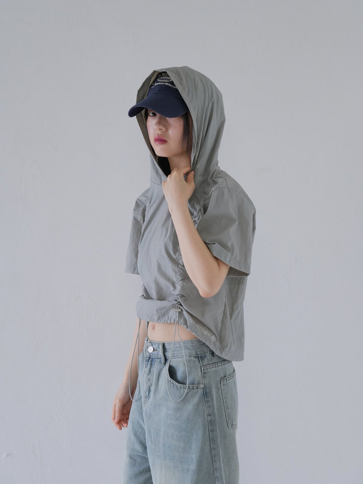 hooded drawstring crop tee
