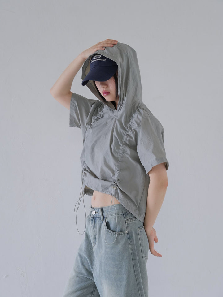 hooded drawstring crop tee