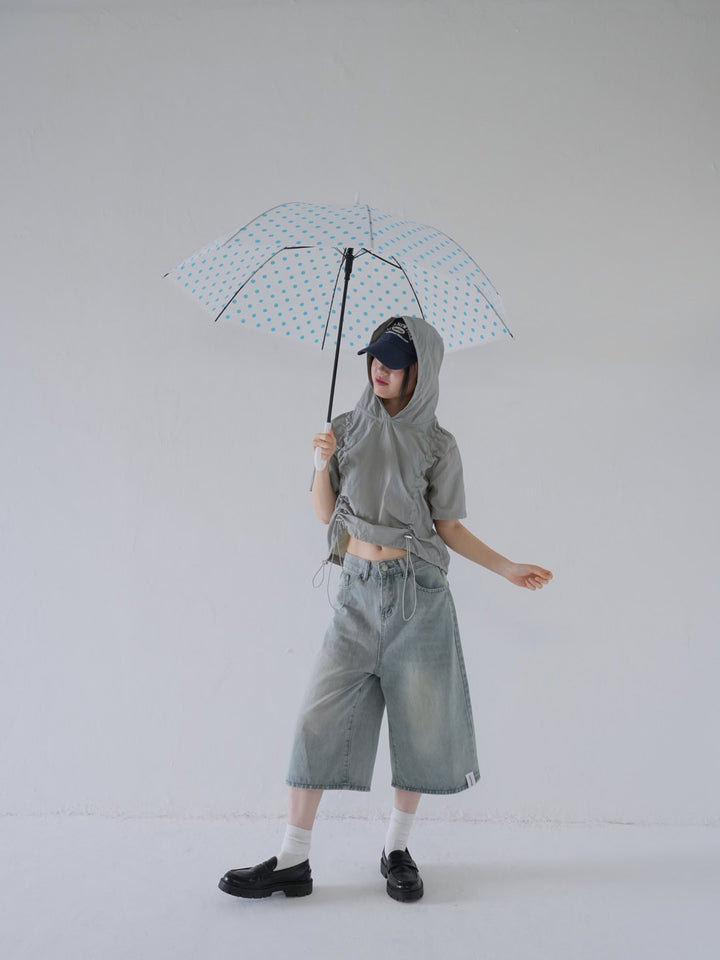 hooded drawstring crop tee
