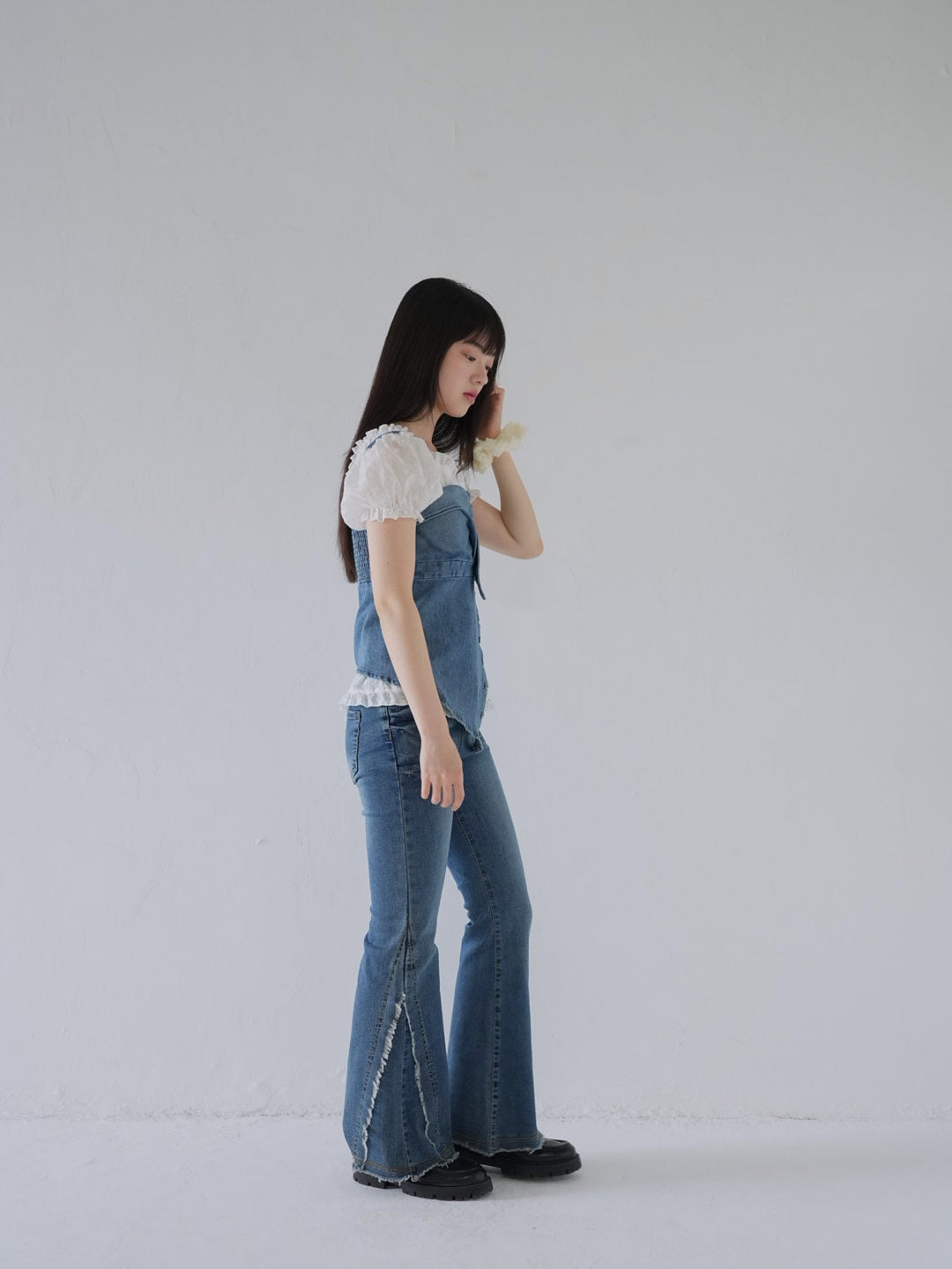 button front denim bustier top