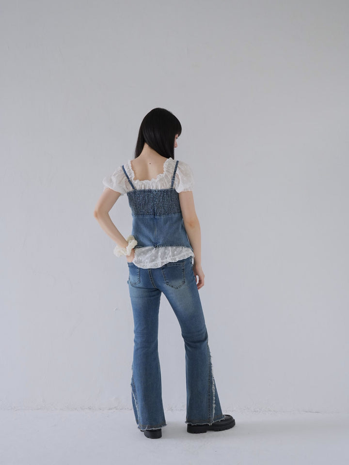 button front denim bustier top