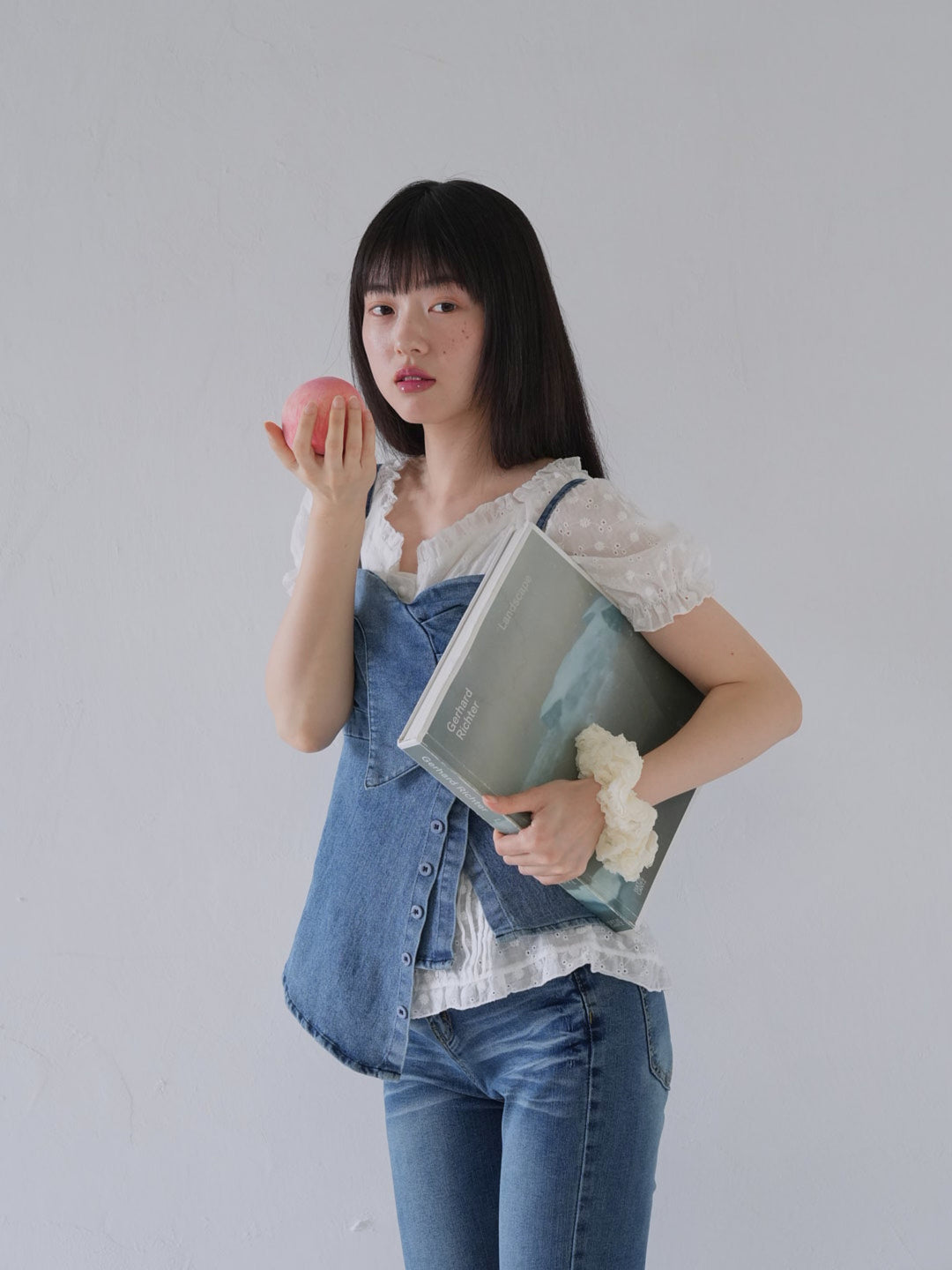 button front denim bustier top