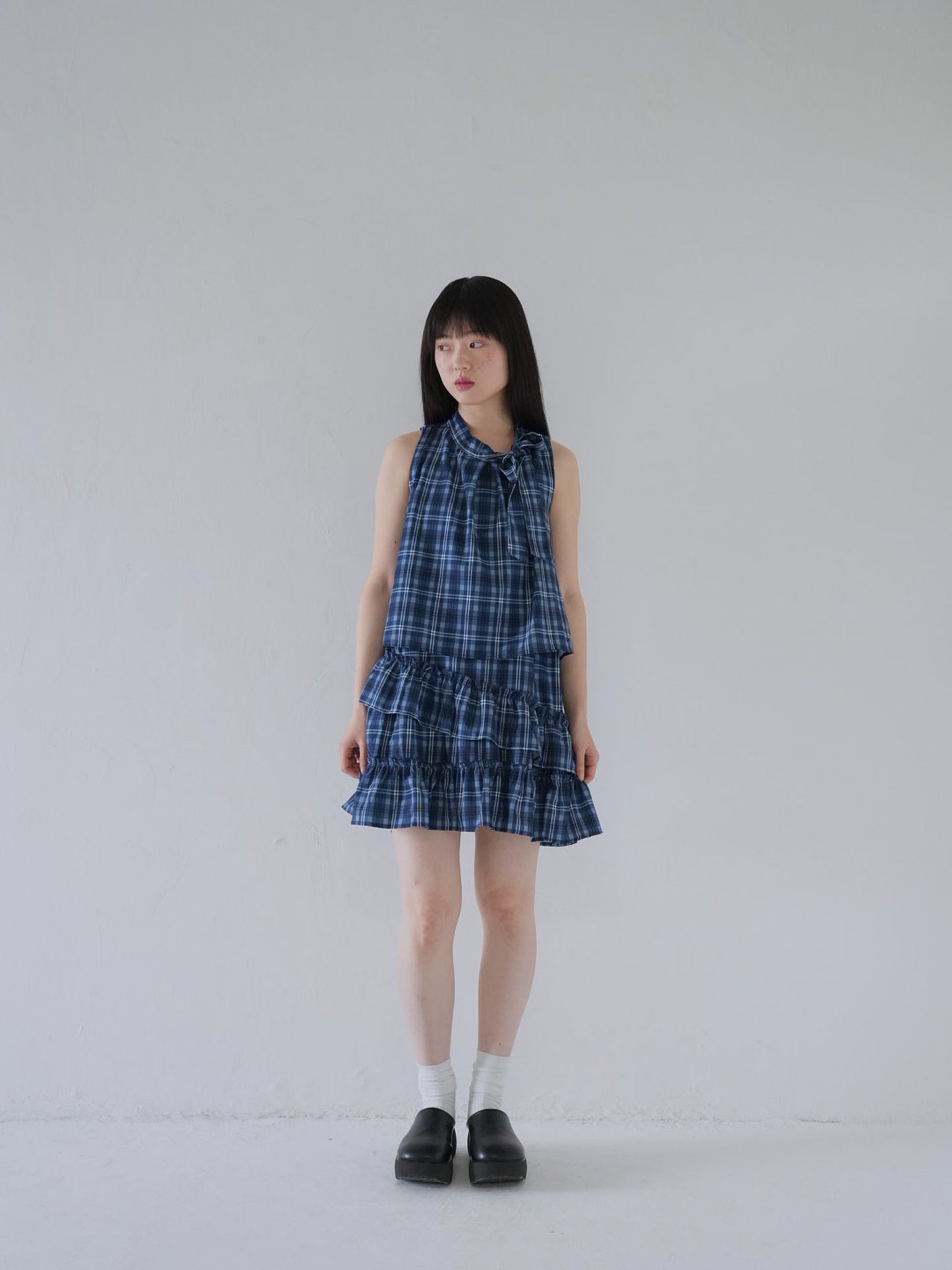 retro plaid ruffle one piece