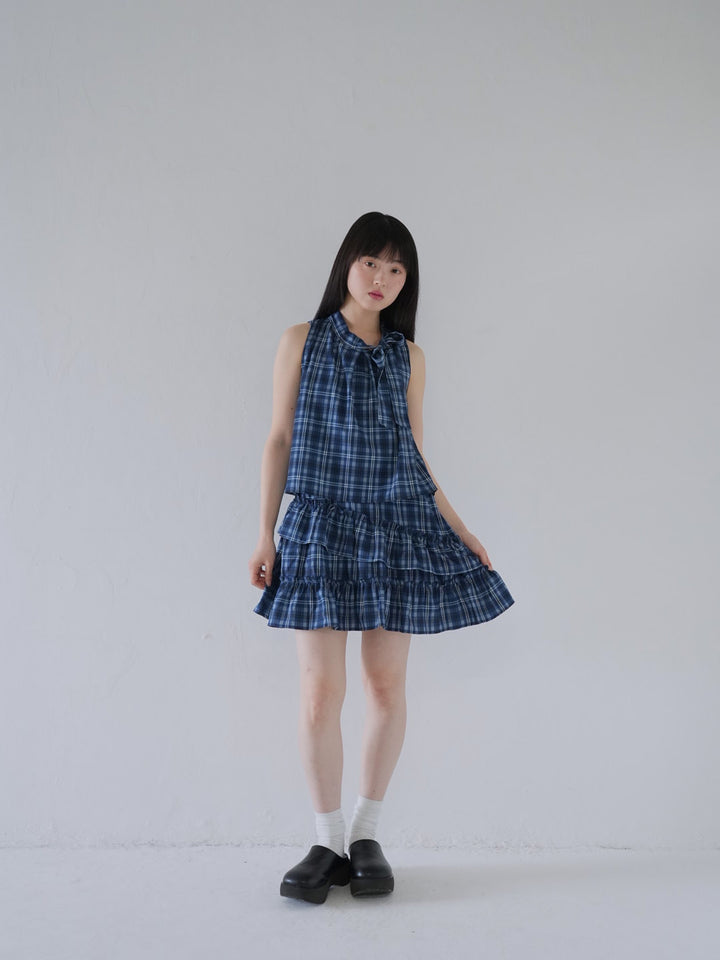 retro plaid ruffle one piece