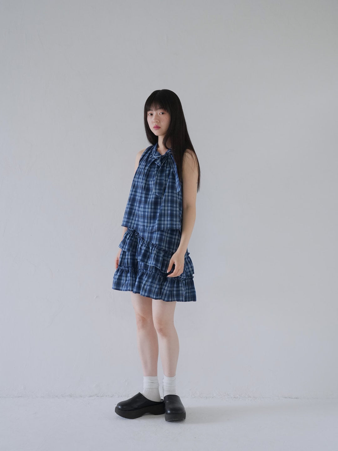 retro plaid ruffle one piece