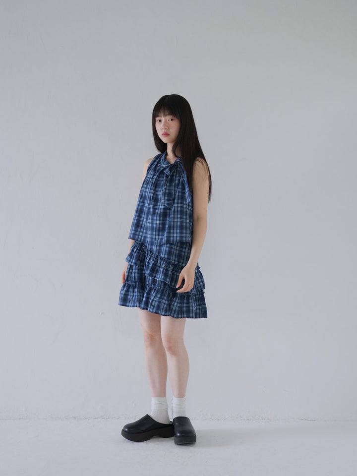 retro plaid ruffle one piece