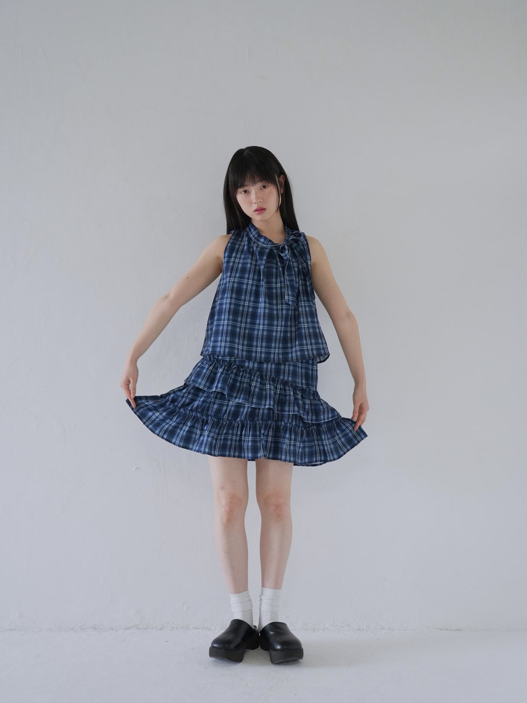 retro plaid ruffle one piece