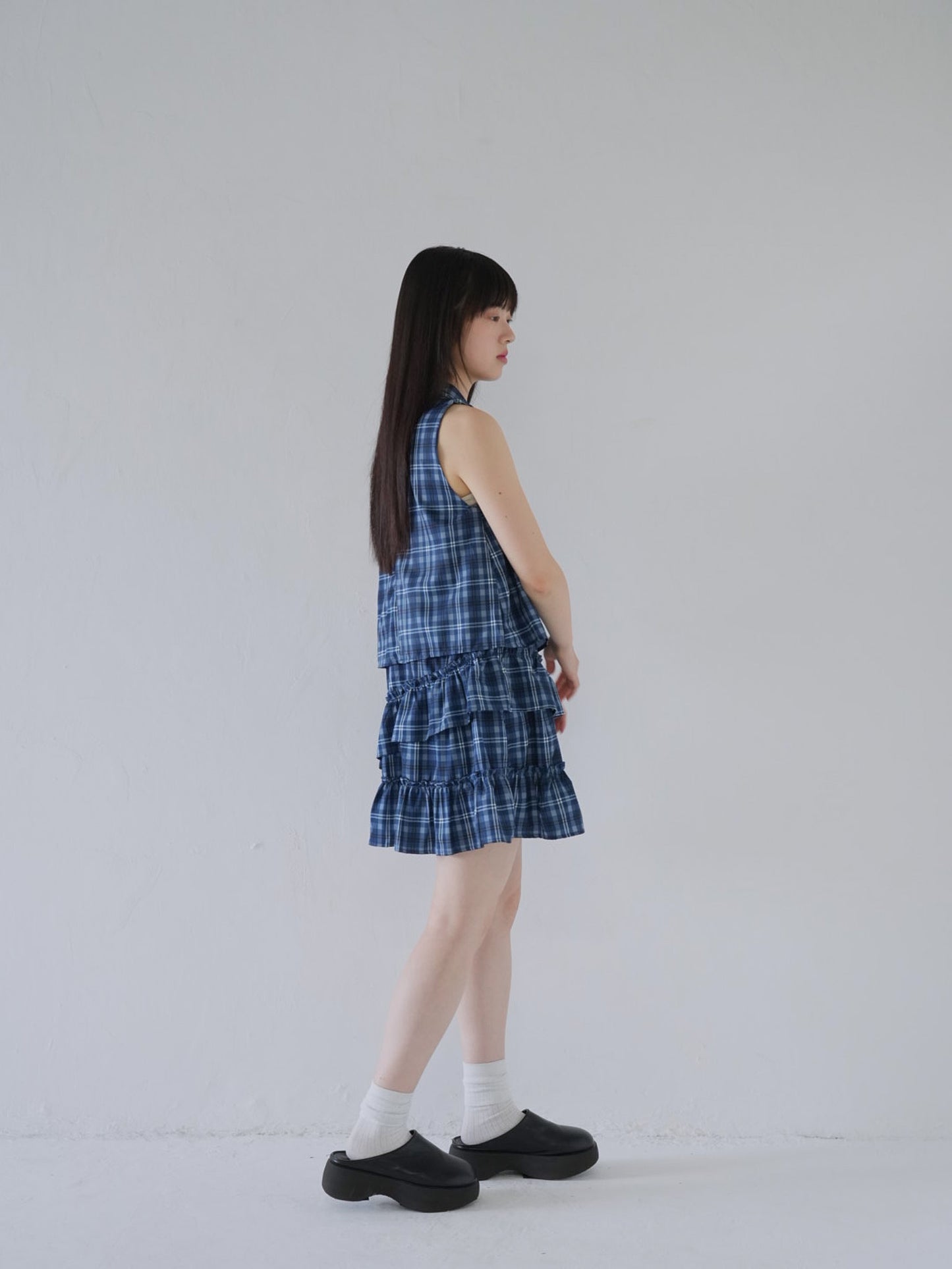 retro plaid ruffle one piece