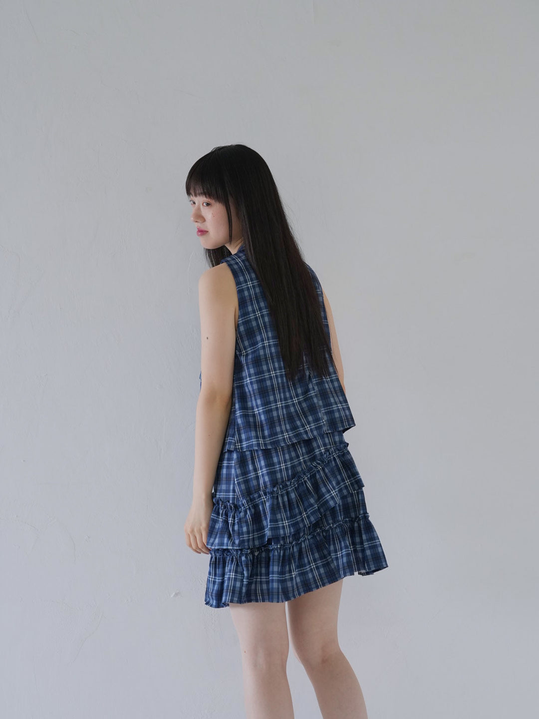 retro plaid ruffle one piece