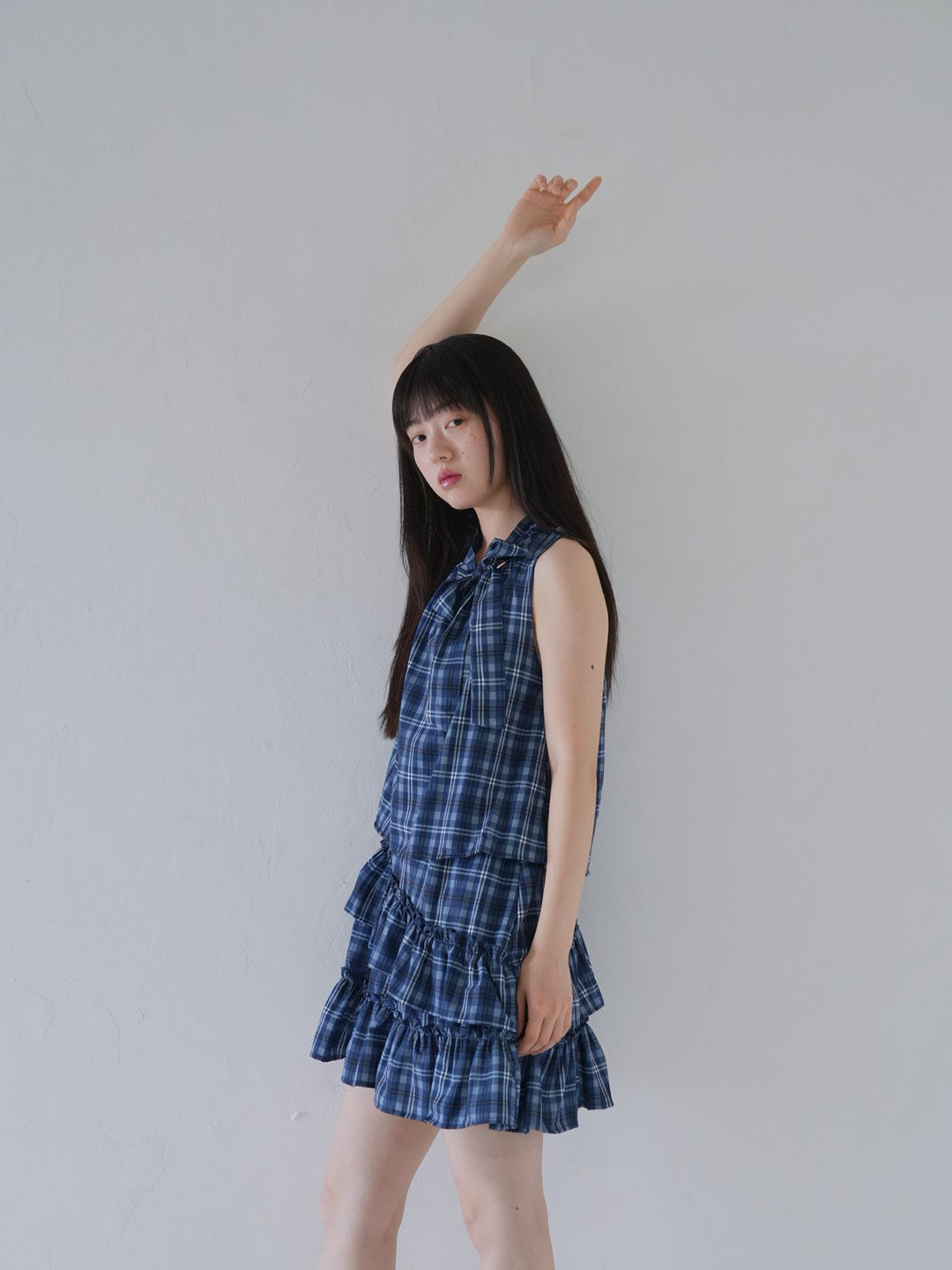 retro plaid ruffle one piece