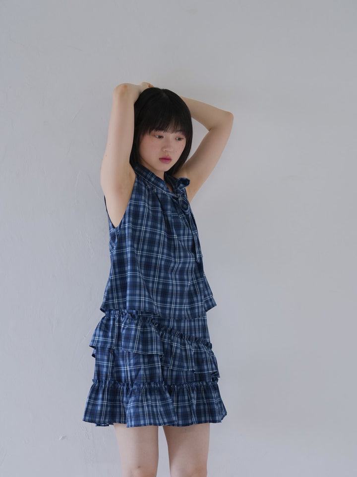 retro plaid ruffle one piece