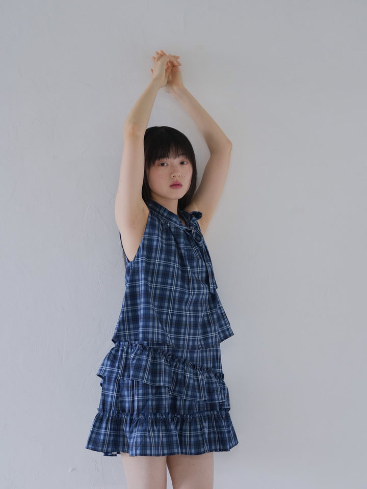 retro plaid ruffle one piece