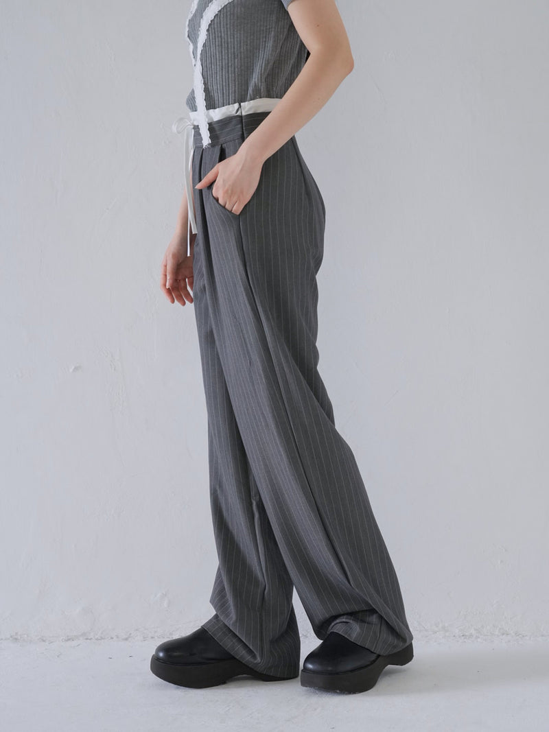 pinstripe drawstring wide pants